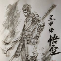 This is a pixiv picture whose title is 【極道畫師】黒神話悟空.