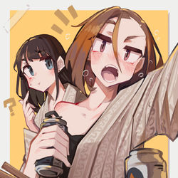 This is a pixiv picture whose title is Drunk Saeko and her sidekick💛🍺.