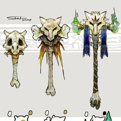This is a pixiv picture whose title is カラカラ・ガラガラ・アローラガラガラモチーフの武器（ポケモン）.