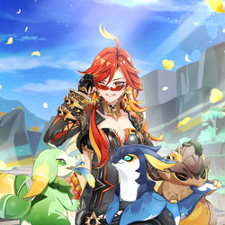 This is a pixiv picture whose title is 炎神様と赤ちゃん竜.