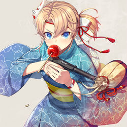 This is a pixiv picture whose title is 浴衣と拳銃.