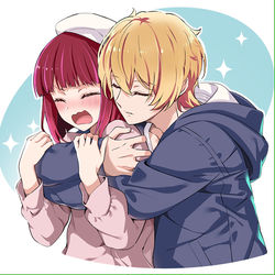 This is a pixiv picture whose title is 後ろから抱きしめ.