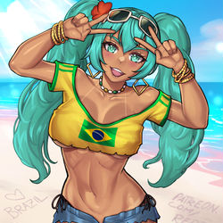 This is a pixiv picture whose title is Brazilian Miku.