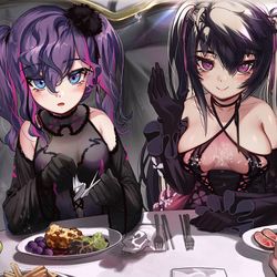 This is a pixiv picture whose title is ヒロインたちとパーティー会場で.