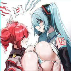 This is a pixiv picture whose title is Teto vs Miku.