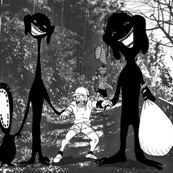 This is a pixiv picture whose title is 楽しそうな家族写真に映り込んだ不気味な人影….