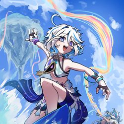 This is a pixiv picture whose title is 말라니한테 서핑 배우는 푸리나.