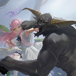 This is a pixiv picture whose title is 미카vs라잔.