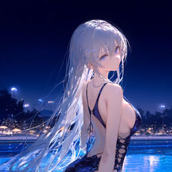 This is a pixiv picture whose title is 夜间泳池：企业.