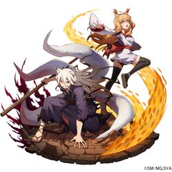 This is a pixiv picture whose title is 【お仕事】『戦国妖狐』迅火&たまフィギュア.