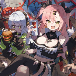 This is a pixiv picture whose title is ハンバーガー食べる邪兎屋.