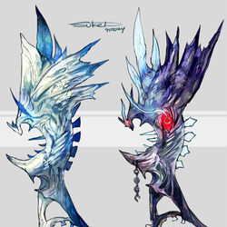 This is a pixiv picture whose title is ルギア・ダークルギアモチーフの武器（ポケモン）.