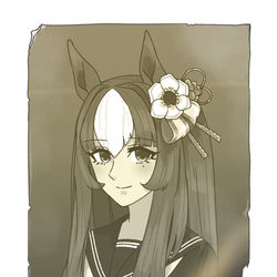 This is a pixiv picture whose title is ウマ娘博物館に飾られているある写真.