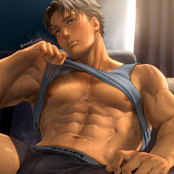 This is a pixiv picture whose title is be sweaty(OC/Jim).