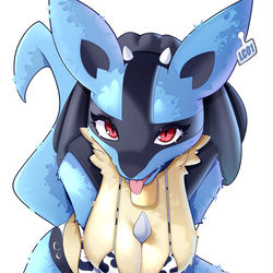 This is a pixiv picture whose title is Lucario in a cowkini..