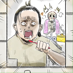 This is a pixiv picture whose title is ある晩、鏡に映ってしまったお化け.