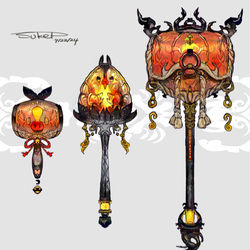 This is a pixiv picture whose title is ポカブ・チャオブー・エンブオーモチーフの武器（ポケモン）.