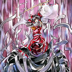 This is a pixiv picture whose title is 霊夢vs易者.