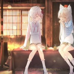 This is a pixiv picture whose title is 茶屋でおしゃべり.