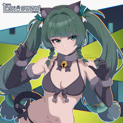 This is a pixiv picture whose title is 青衣【猫耳ビキニのすがた】.