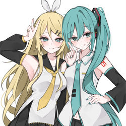 This is a pixiv picture whose title is ミクさんとリンさん.