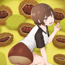This is a pixiv picture whose title is 栗みたいなケツしてケツみたいな口で口みたいな栗食ってる.