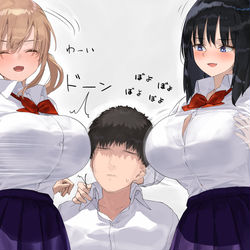 This is a pixiv picture whose title is 人の顔におっぱいをぶつける遊びが流行した世界の女子達.