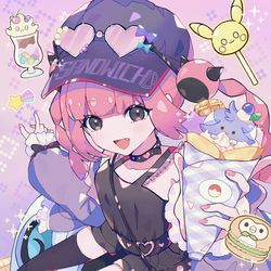 This is a pixiv picture whose title is 【アニポケ】限定スイーツを食べるサンゴちゃん🧁💜💗.