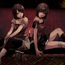 This is a pixiv picture whose title is 眞紅の蝶　天倉姉妹.