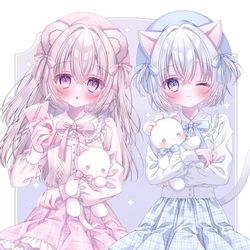 This is a pixiv picture whose title is 🐻🐱.