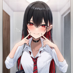 This is a pixiv picture whose title is 笑顔の練習をする人見知りちゃん.