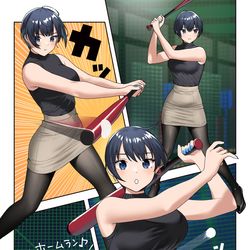 This is a pixiv picture whose title is 仕事終わりに先輩とバッティングセンター.