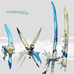 This is a pixiv picture whose title is ミジュマル・フタチマル・ダイケンキモチーフの武器（ポケモン）.