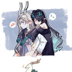This is a pixiv picture whose title is 夕与九色鹿.