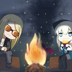 This is a pixiv picture whose title is ミクトランパに来てお芋を焼くモルモル.