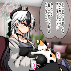 This is a pixiv picture whose title is 最近猫ちゃんに懐かれるようになった鬼方カヨコ(妊娠８ヶ月くらい).