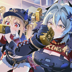 This is a pixiv picture whose title is シーザーとルーシーのドリンクファイト.