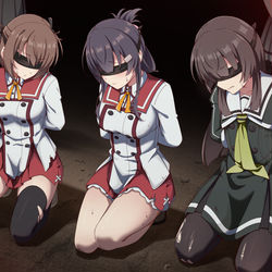 This is a pixiv picture whose title is 可奈美、舞衣、姫和 三人拘束待機.
