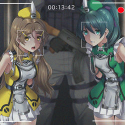 This is a pixiv picture whose title is 三枝わかばと四宮ひまわり 脅迫映像.