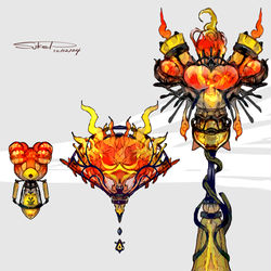 This is a pixiv picture whose title is ブビィ・ブーバー・ブーバーンモチーフの武器（ポケモン）.