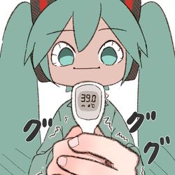 This is a pixiv picture whose title is 初音ミク、熱を出す.
