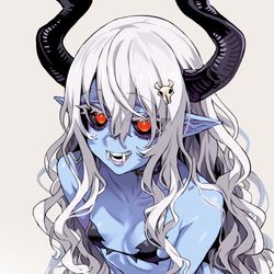 This is a pixiv picture whose title is 青肌デーモン.
