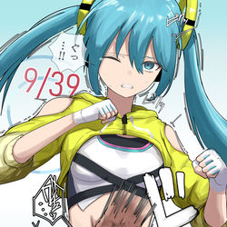 This is a pixiv picture whose title is ミクとフィットネス（腹パン）.