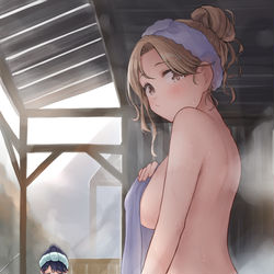 This is a pixiv picture whose title is 雛菜と小糸と温泉と。.