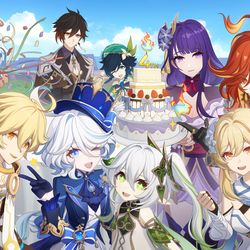 This is a pixiv picture whose title is 原神四周年.