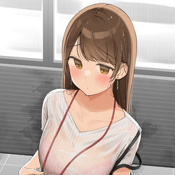 This is a pixiv picture whose title is 急な雨に困るOLちゃん 「(これから会議なのにどうしよう...).