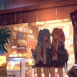 This is a pixiv picture whose title is コロッケを買う姉妹ちゃん.