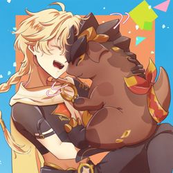 This is a pixiv picture whose title is 仔竜と空君.