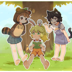 This is a pixiv picture whose title is 树下三萌物~~.