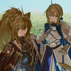This is a pixiv picture whose title is 画维娜和saber.